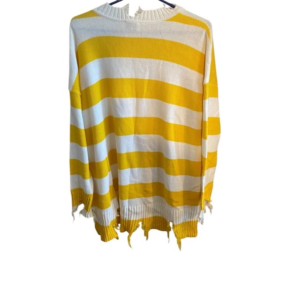 Show Me Your Mumu Delphina Distressed Yellow Rugby Stripe sweater Fall Boho - Picture 9 of 9